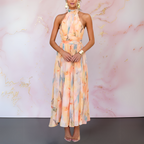 Audrey | Elegante halter maxi jurk open rug print