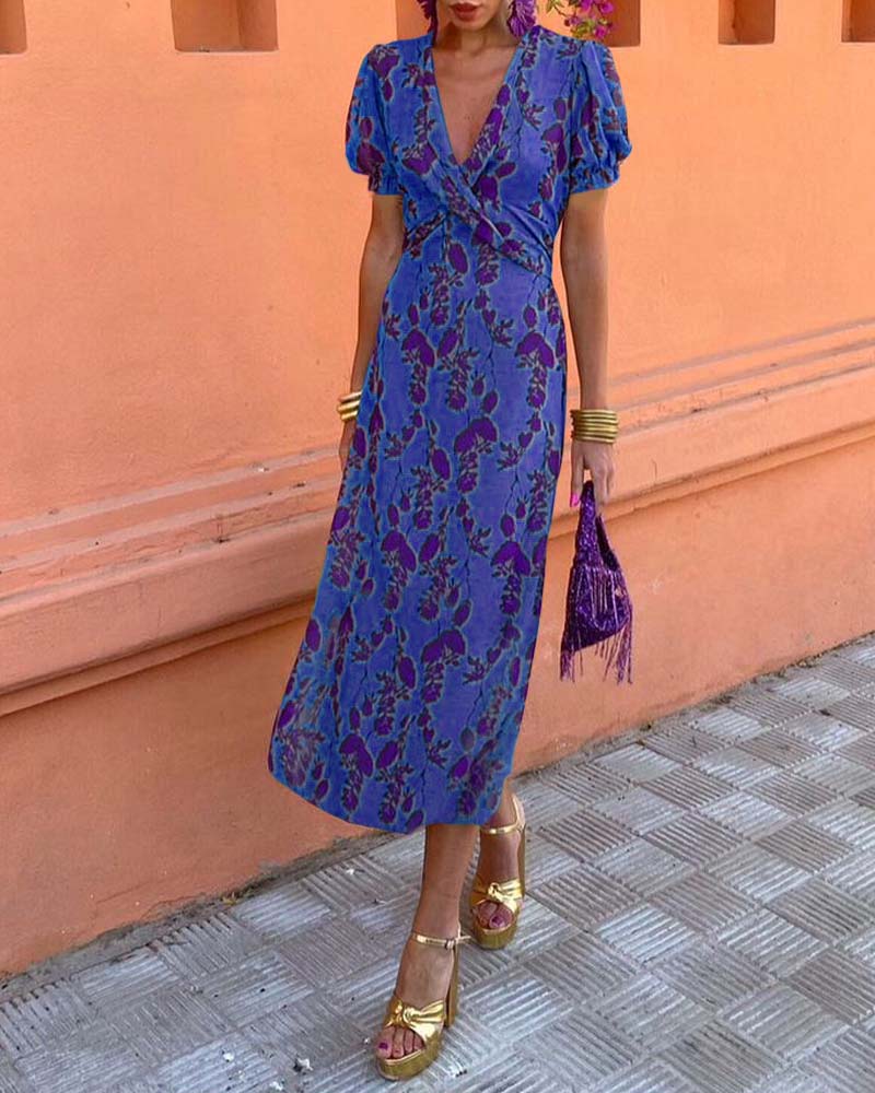 Deva | bloemenprint midi jurk v-hals zomer casual