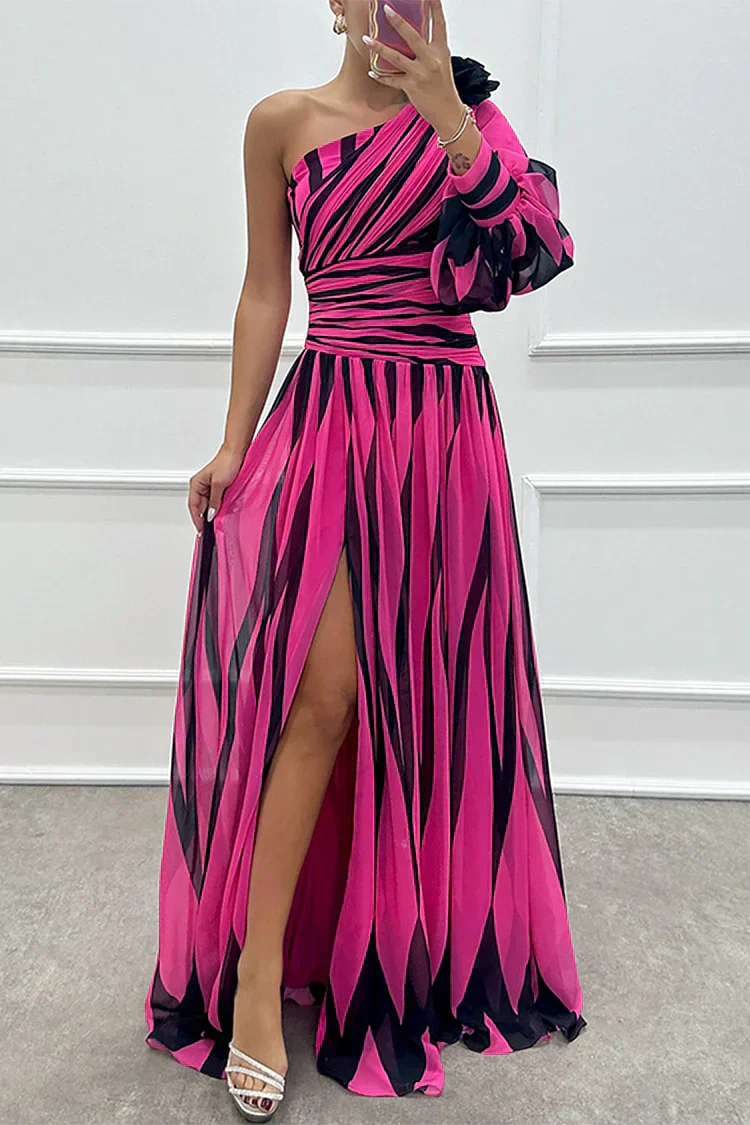 Bonnie | Gestreepte één schouder maxi jurk elegant
