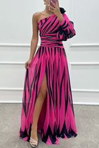 Bonnie | Gestreepte één schouder maxi jurk elegant