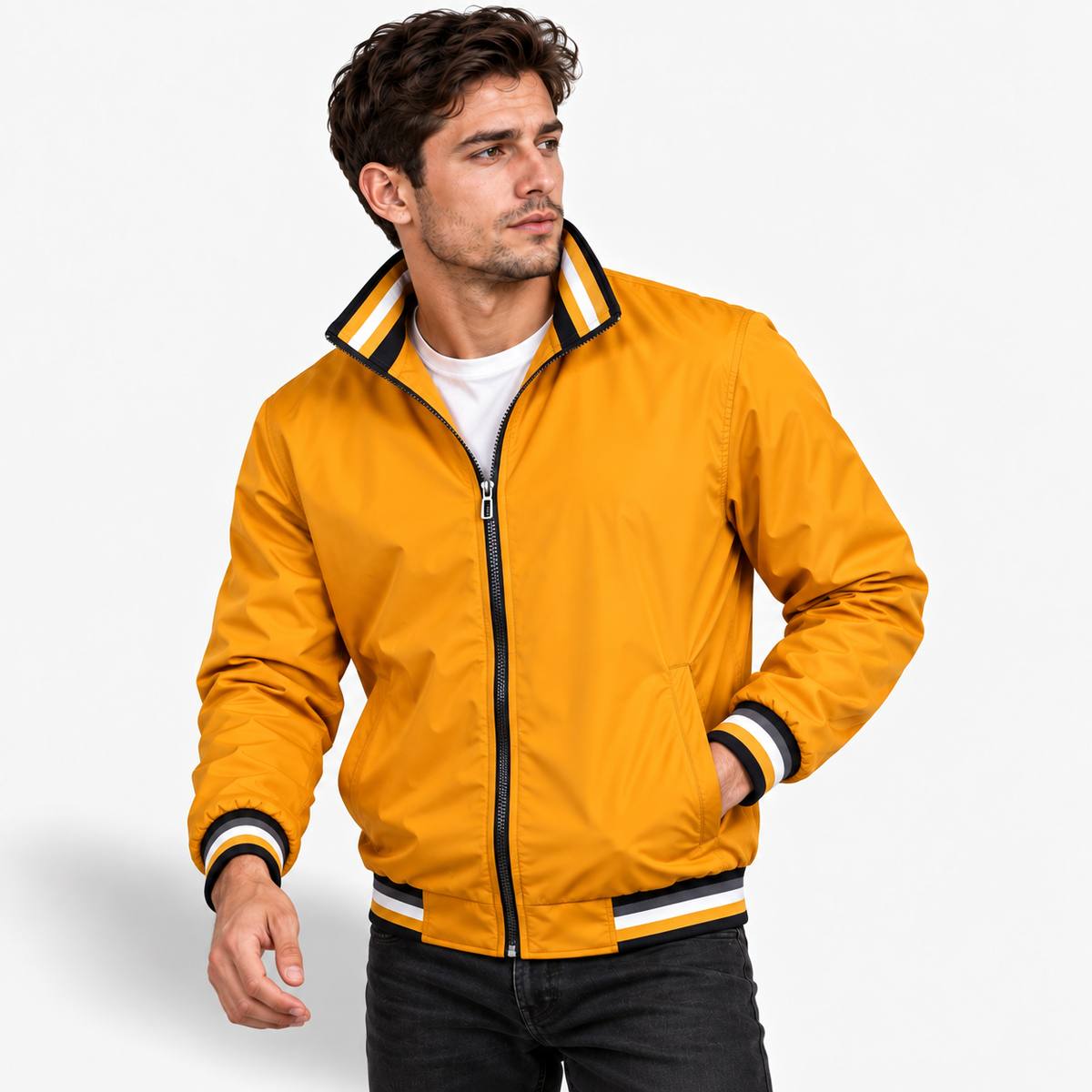 Men’s Stand Collar Pilot Jacket – Color Block Casual Sportswear