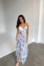 Pippa | Bloemen geplooid maxi jurk ruches zomer