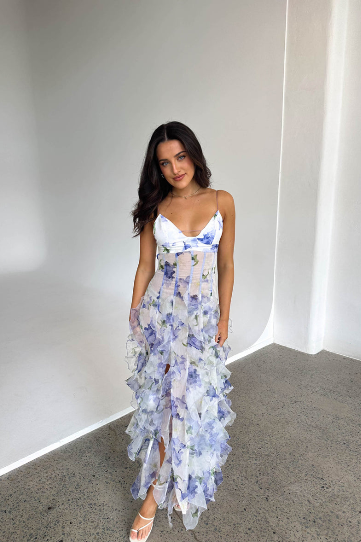 Pippa | Bloemen geplooid maxi jurk ruches zomer