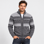 Men’s Thermal Fleece-Lined Knit Sweater – Ethnic Wave Stand Collar Pullover with Pockets