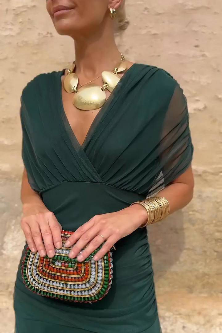 Alison | Vloeiende maxi jurk v-hals geplooid elegant