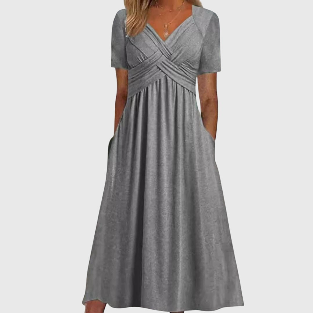 Amanda | stijlvolle v-hals midi jurk elegant