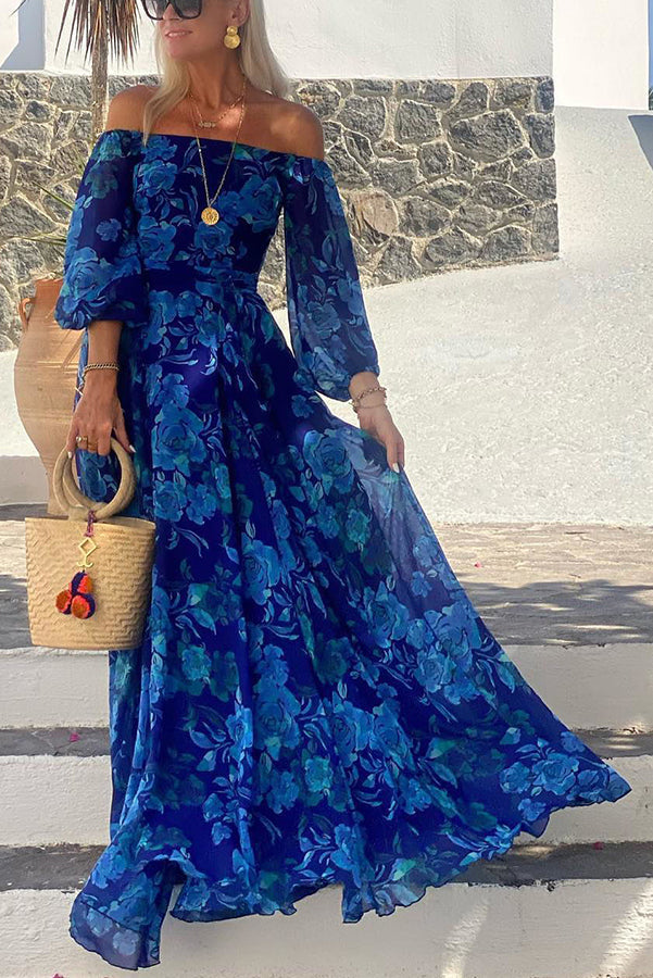 Cosette | Bloemen off-shoulder maxi jurk romantisch avond