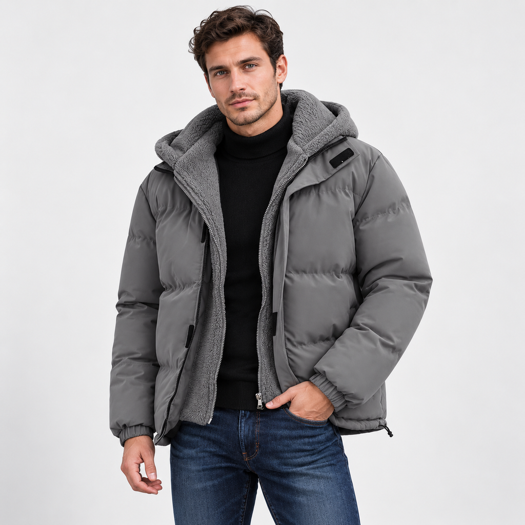 Men’s Winter Thickened Hooded Jacket – Warm Windproof Padded Coat with Pockets