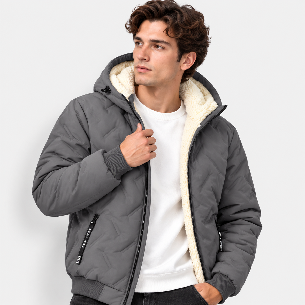 Men's Fleece-Lined Hooded Padded Jacket – Warm Autumn & Winter Coat