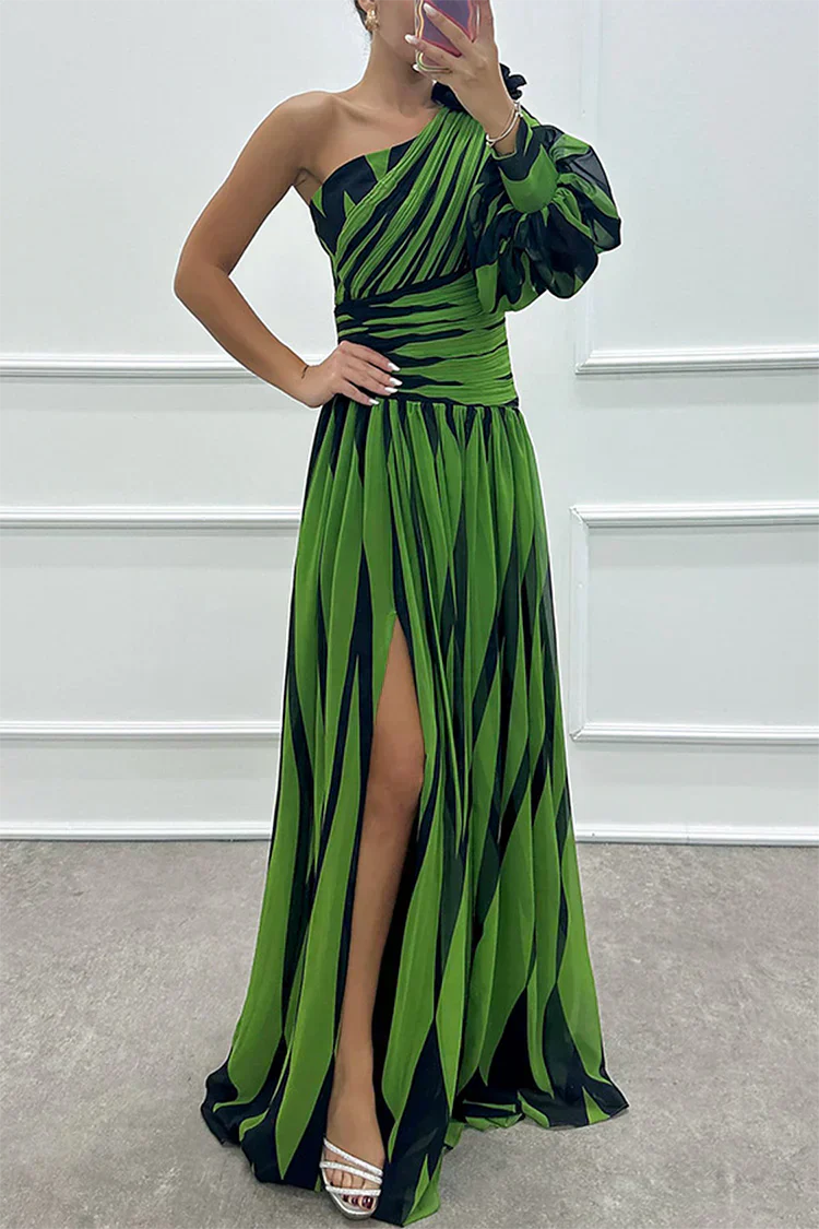 Cordelia | Gestreepte één schouder maxi jurk elegant