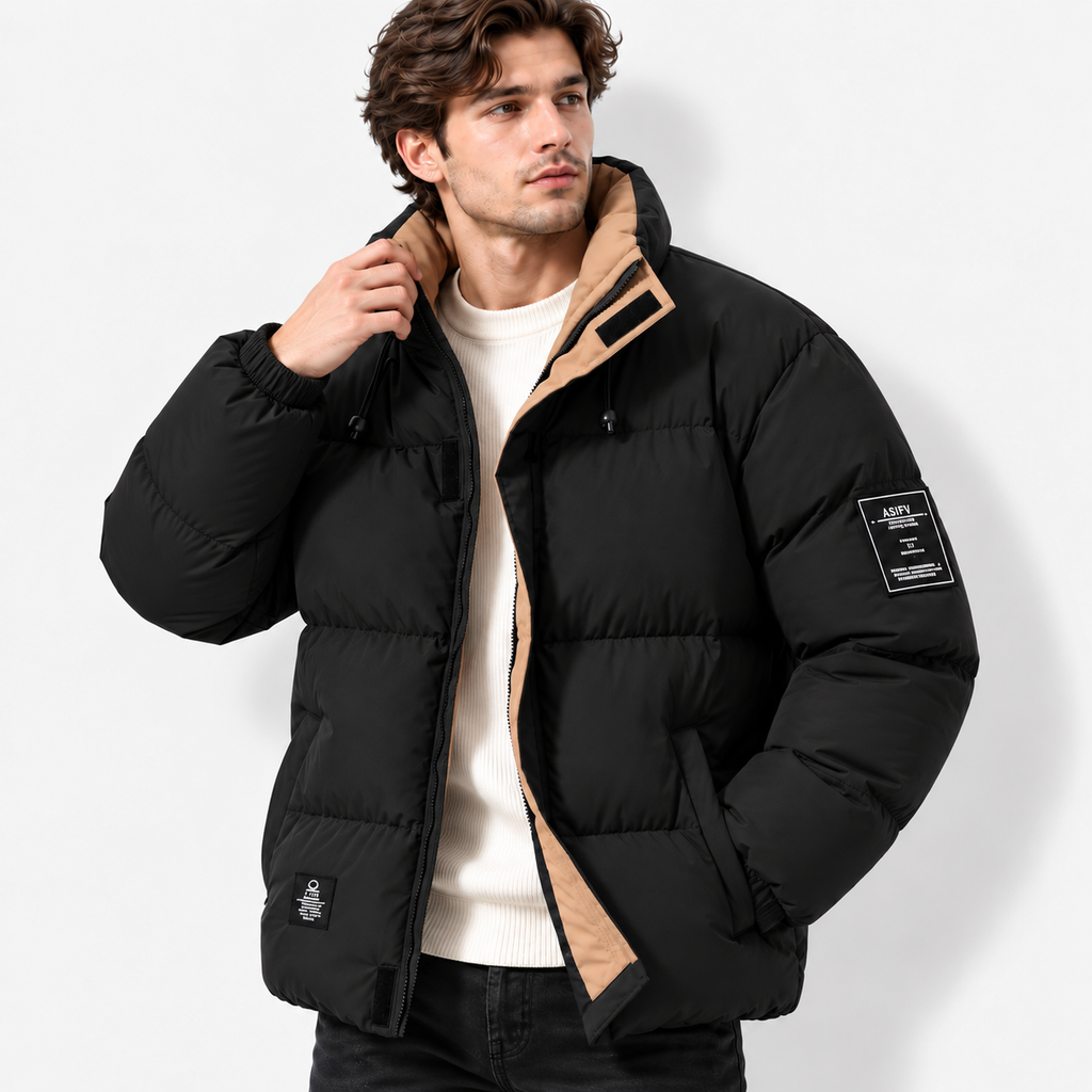 Men’s Warm Padded Zip-Up Jacket – Casual Windproof Winter Coat