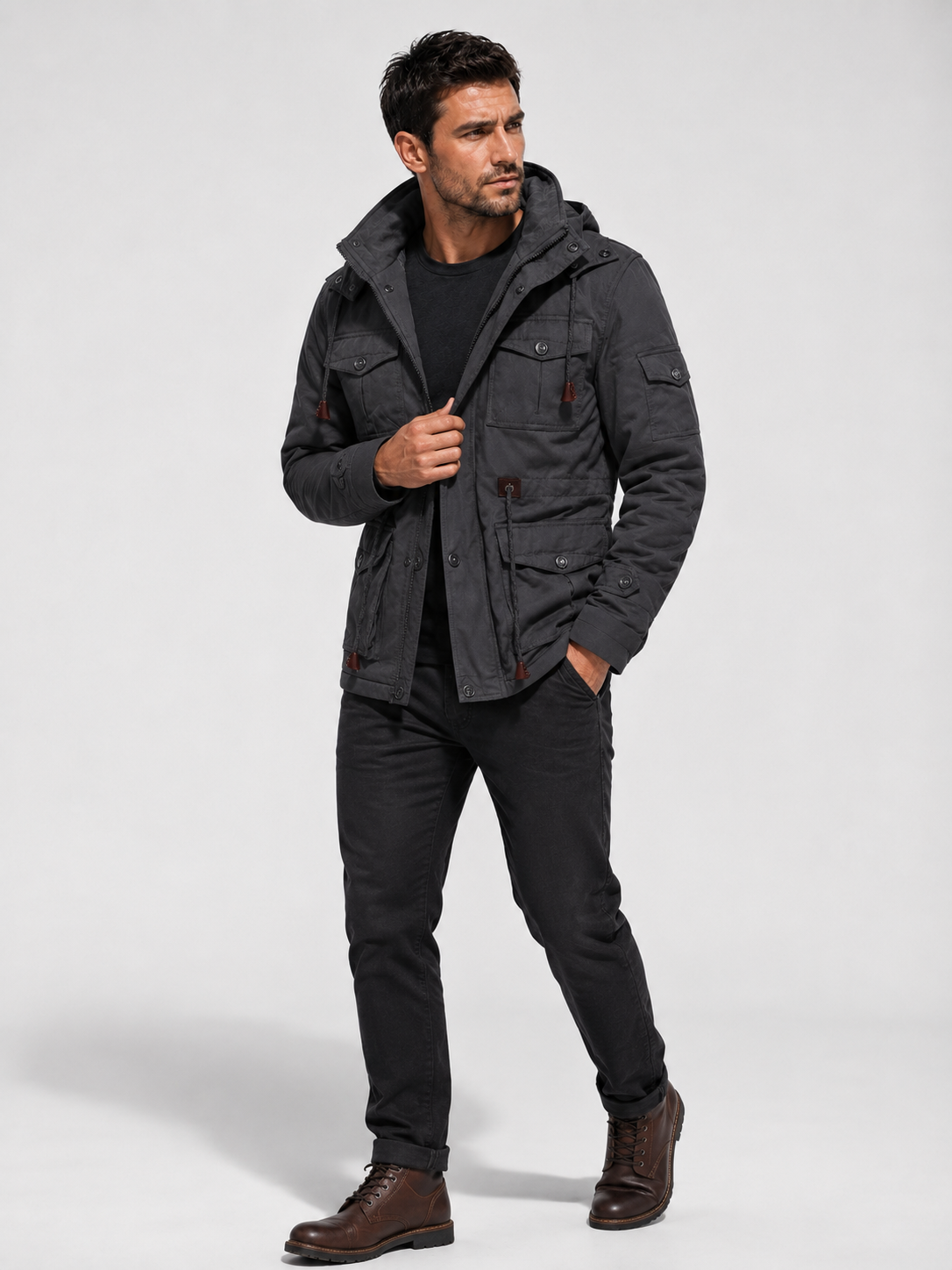 Men’s Fleece Hooded Jacket – Warm, Windproof & Functional