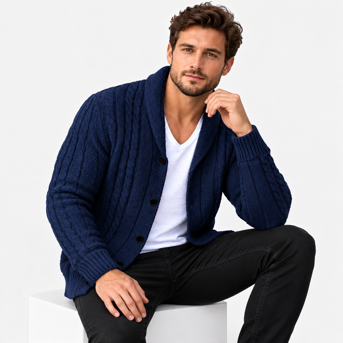 Men’s Cable Knit Button Cardigan – Warm Casual Autumn & Winter Sweater