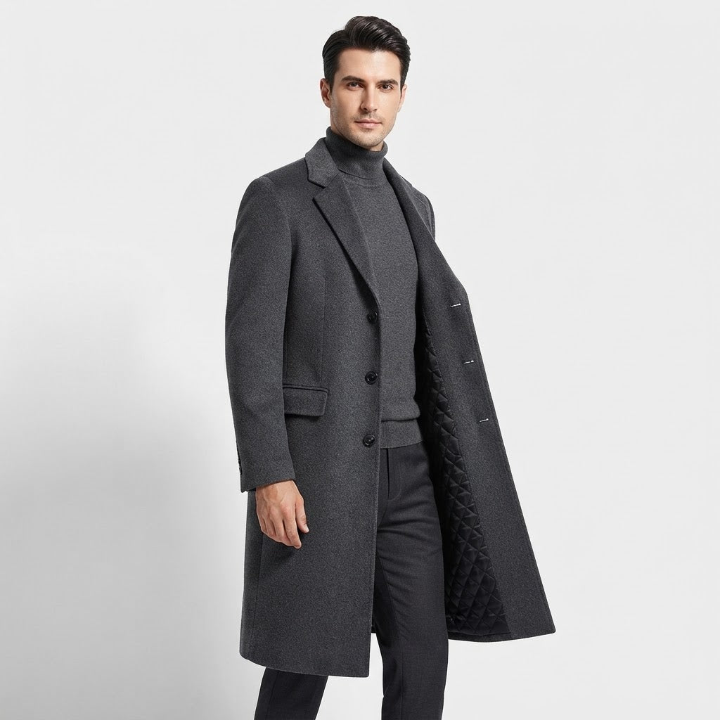 Men’s Long Tweed Overcoat – Warm Wool Blend Autumn & Winter Coat