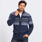 Men’s Thermal Fleece-Lined Knit Sweater – Ethnic Wave Stand Collar Pullover with Pockets