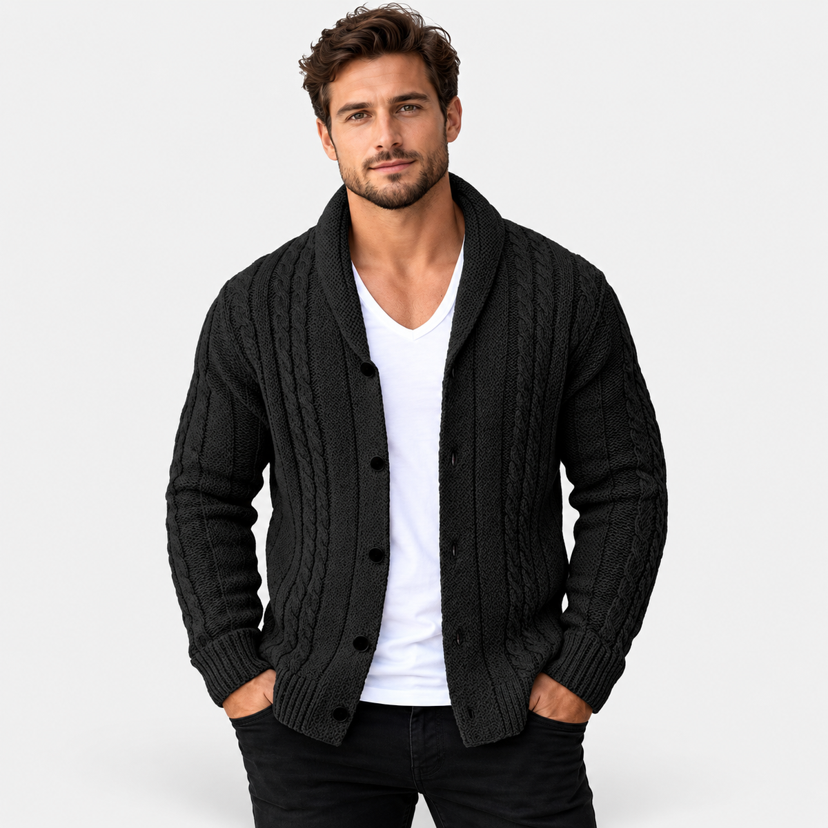 Men’s Cable Knit Button Cardigan – Warm Casual Autumn & Winter Sweater