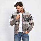 Men’s Thermal Fleece-Lined Knit Sweater – Ethnic Wave Stand Collar Pullover with Pockets