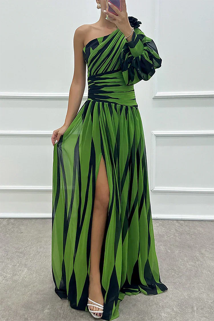 Cordelia | Gestreepte één schouder maxi jurk elegant