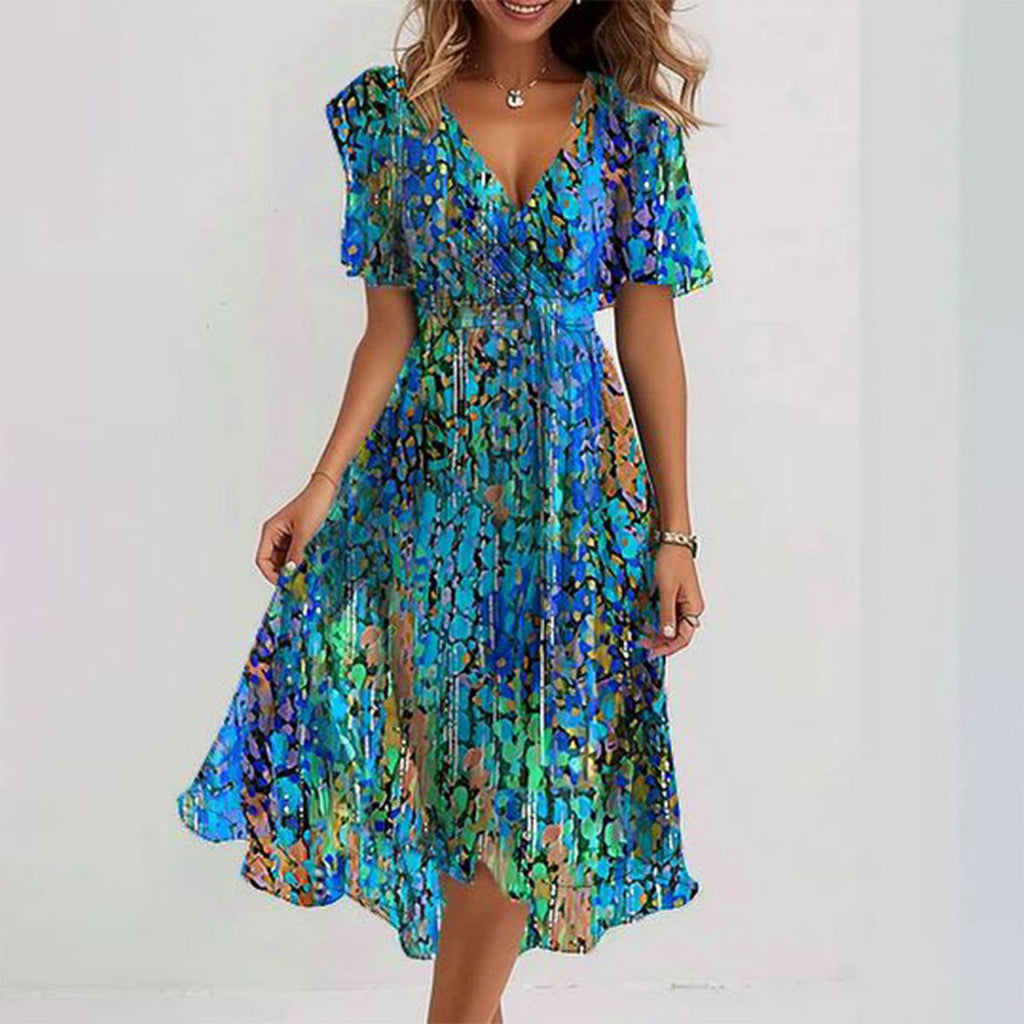 Lotte | chique blauwe midi jurk tijdloos elegant