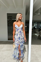 Pippa | Bloemen geplooid maxi jurk ruches zomer