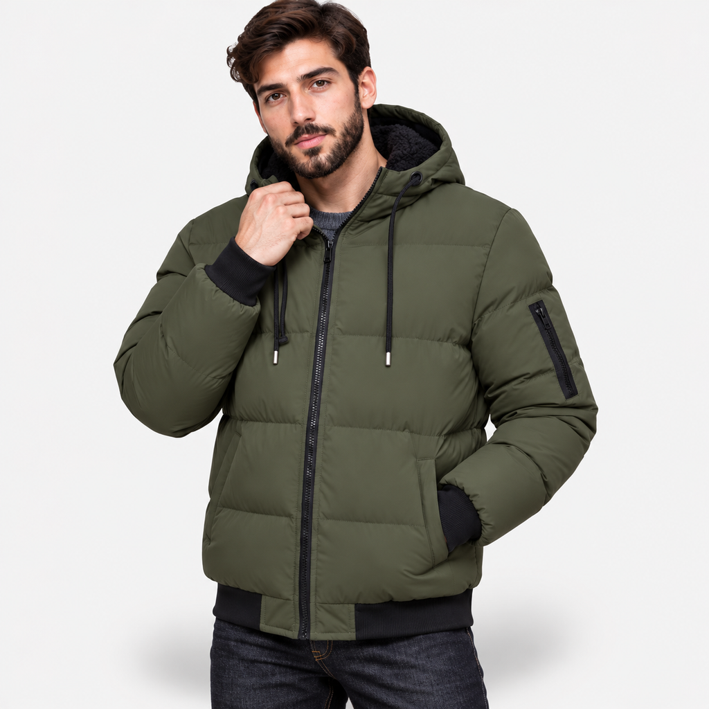 Men’s Winter Plush Hooded Jacket – Thick Warm Zip-Up Outdoor Coat