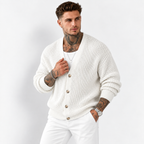 Men’s Dark Green Knit Cardigan – Casual Lapel Open-Front Fall & Winter Sweater