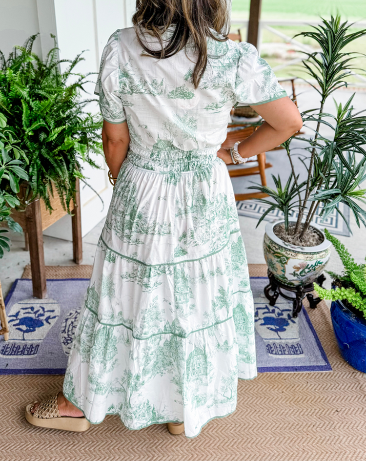 Camille | Klassieke toile maxi jurk geplooid getailleerd
