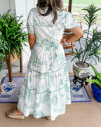 Camille | Klassieke toile maxi jurk geplooid getailleerd