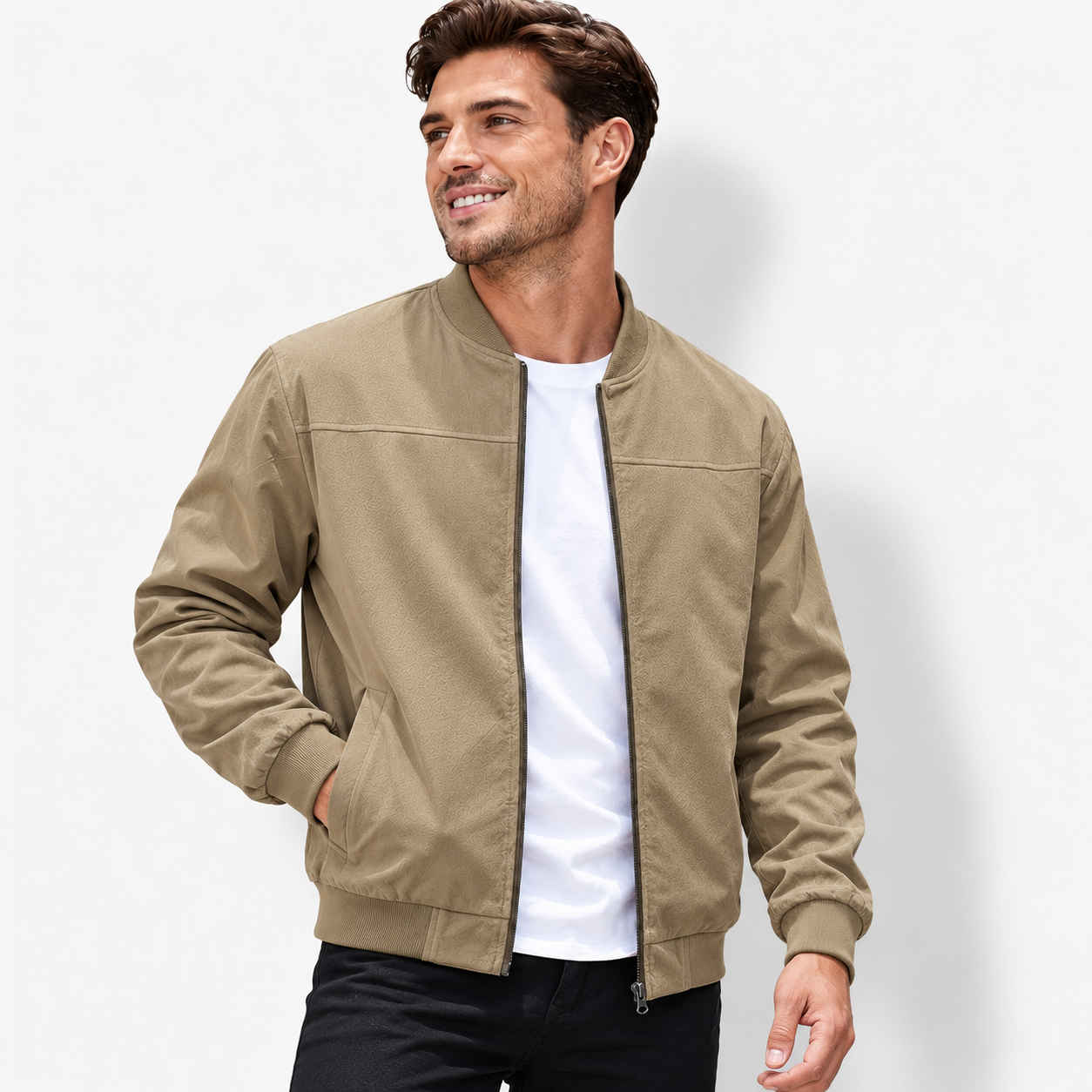 Men’s Executive Stand Collar Jacket – Casual Business Zip-Up Coat