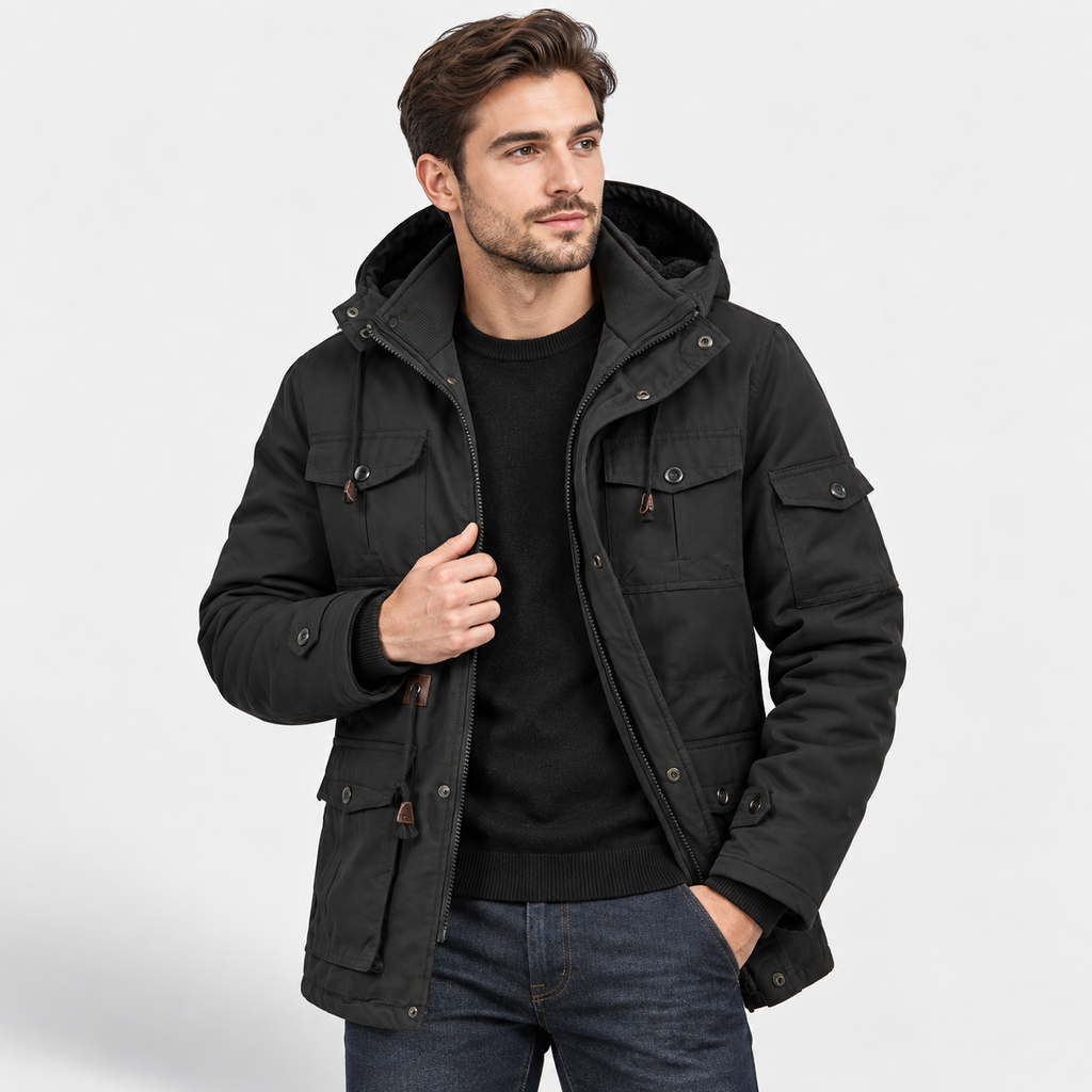 Men’s Heavyweight Detachable Hood Cargo Bomber Jacket