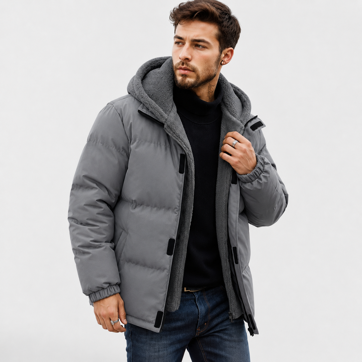 Men’s Winter Jacket with 2-in-1 Look – Padded Hooded Jacket