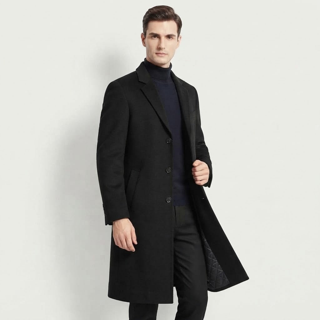 Men’s Long Tweed Overcoat – Warm Wool Blend Autumn & Winter Coat