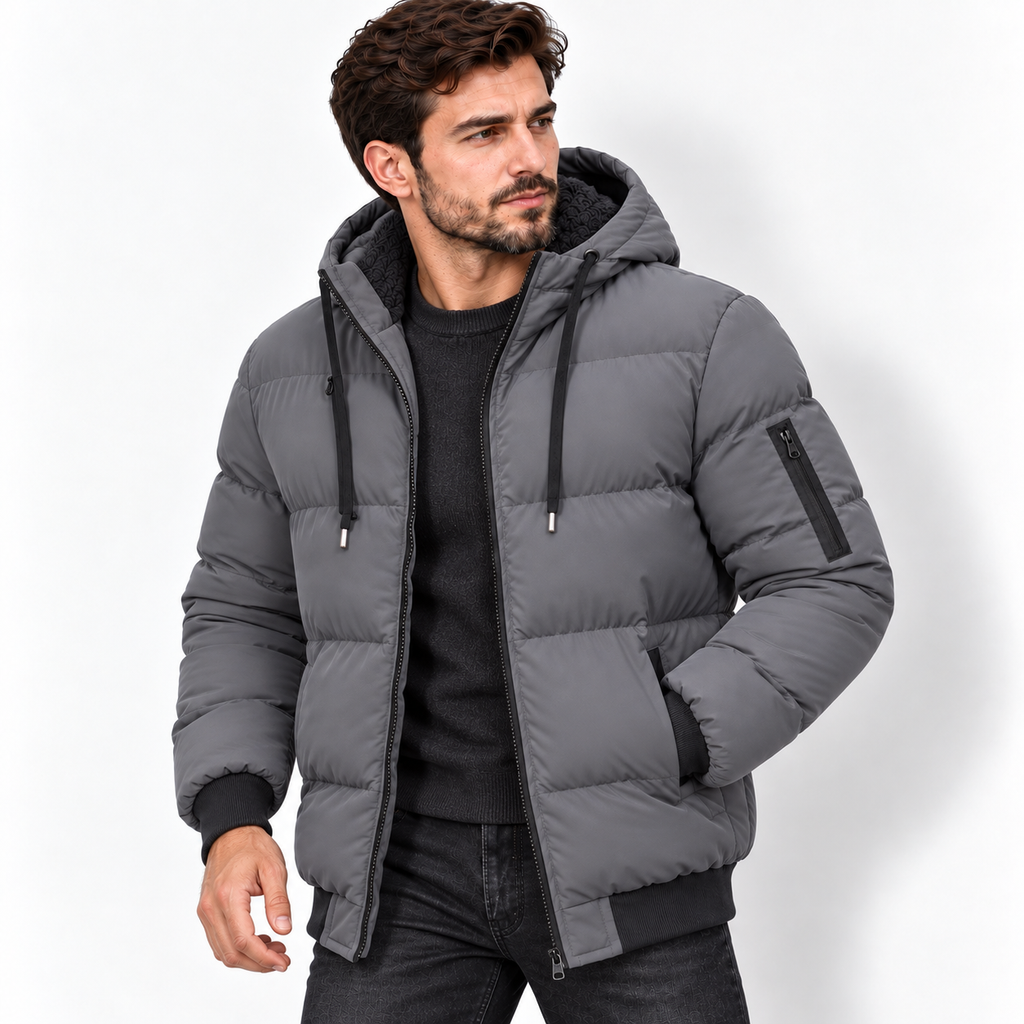 Men’s Winter Plush Hooded Jacket – Thick Warm Zip-Up Outdoor Coat