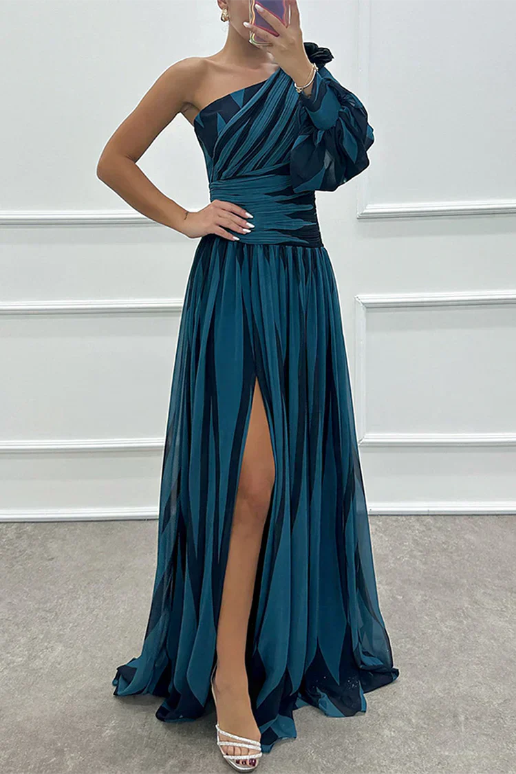 Cordelia | Gestreepte één schouder maxi jurk elegant