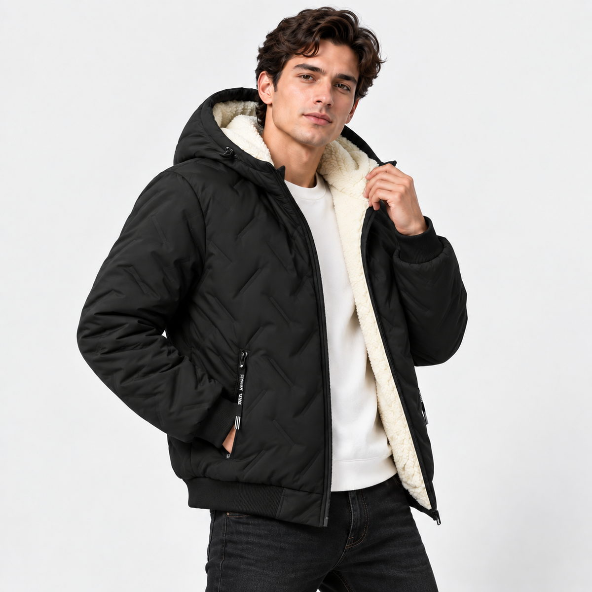Men's Fleece-Lined Hooded Padded Jacket – Warm Autumn & Winter Coat