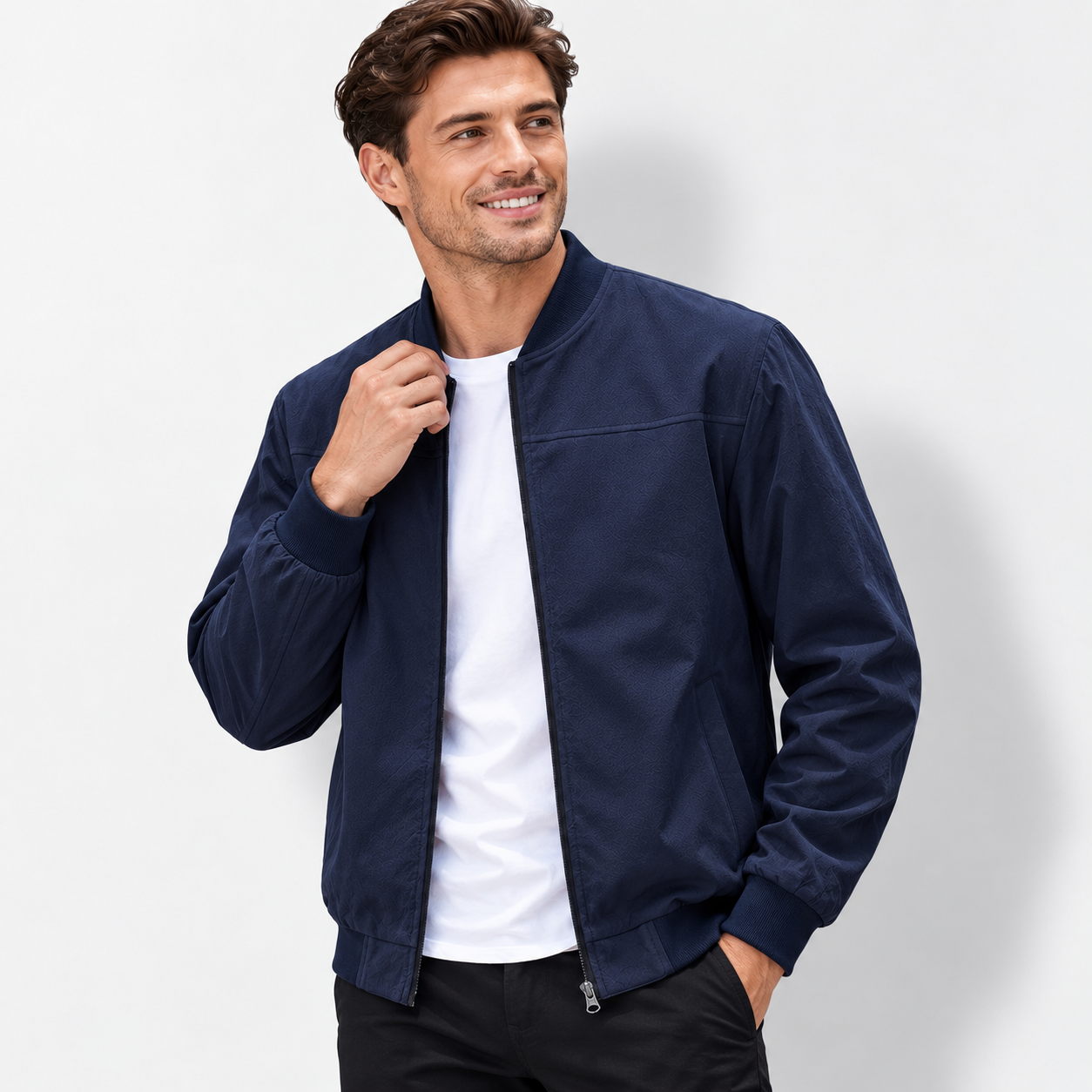 Men’s Executive Stand Collar Jacket – Casual Business Zip-Up Coat