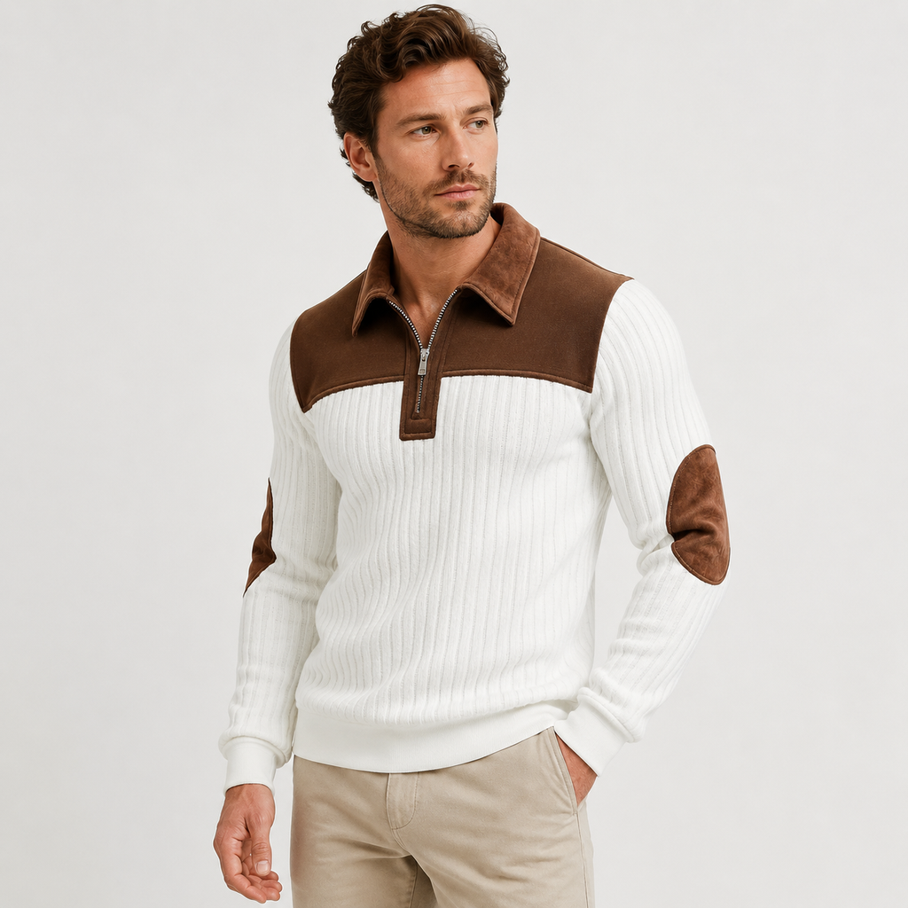 Men’s Color-Block Stand Collar Pullover – Warm Half-Zip Casual Sweater