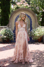 Alexa | Halter maxi jurk pofrok bloemen parel detail