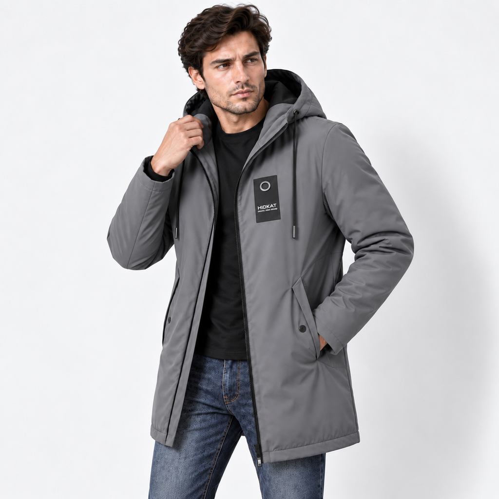 Men’s Hooded Trench Coat – Casual Drawstring Zip-Up Spring & Autumn Jacket