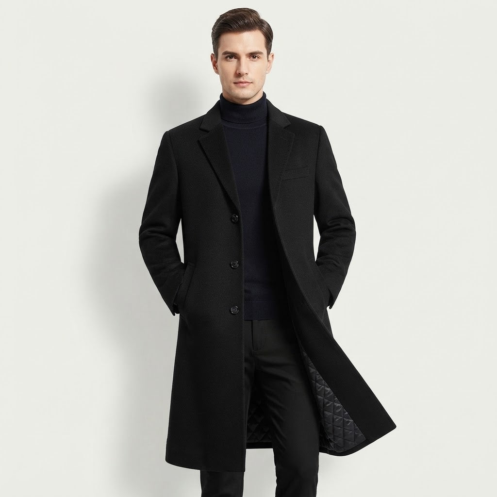 Men’s Long Tweed Overcoat – Warm Wool Blend Autumn & Winter Coat