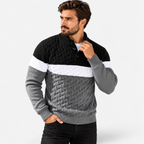 Men’s Stand Collar Quarter-Button Knit Pullover – Casual Stitched Sweater