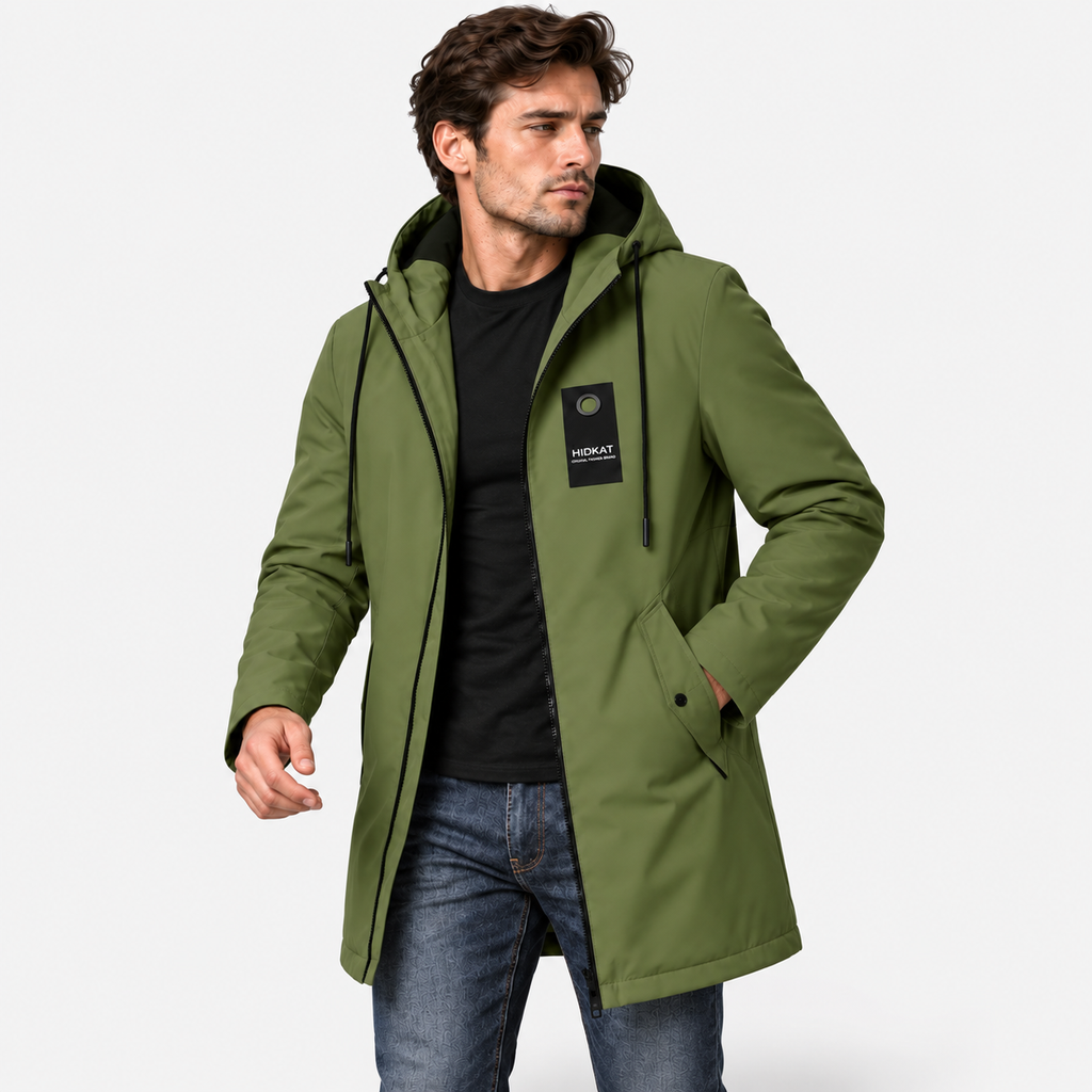 Men’s Hooded Trench Coat – Casual Drawstring Zip-Up Spring & Autumn Jacket