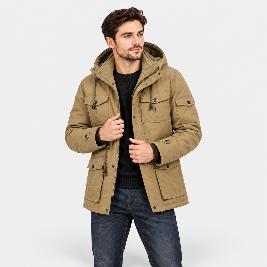 Men’s Heavyweight Detachable Hood Cargo Bomber Jacket