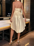 Clarinda | elegante midi blousejurk v-hals champagne