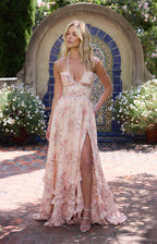 Alexa | Halter maxi jurk pofrok bloemen parel detail