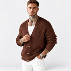 Men’s Dark Green Knit Cardigan – Casual Lapel Open-Front Fall & Winter Sweater