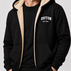 Casual Men's Jacket with Contrasting Hood – Zip Closure and Letter Print