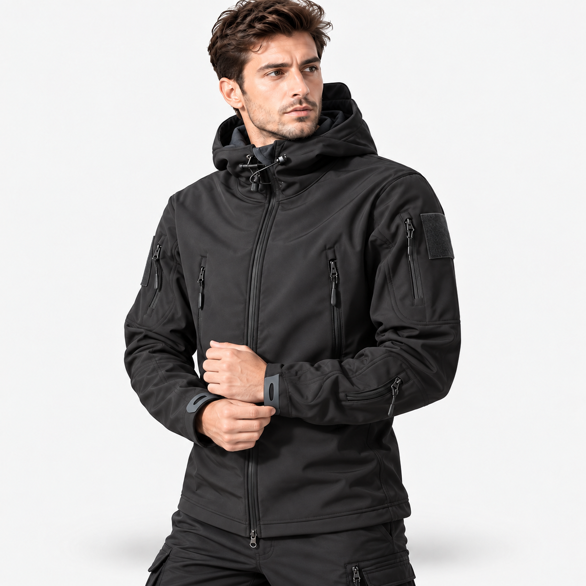 Men’s Winter Softshell Hooded Jacket – Warm Pocketed Outdoor Trench Coat