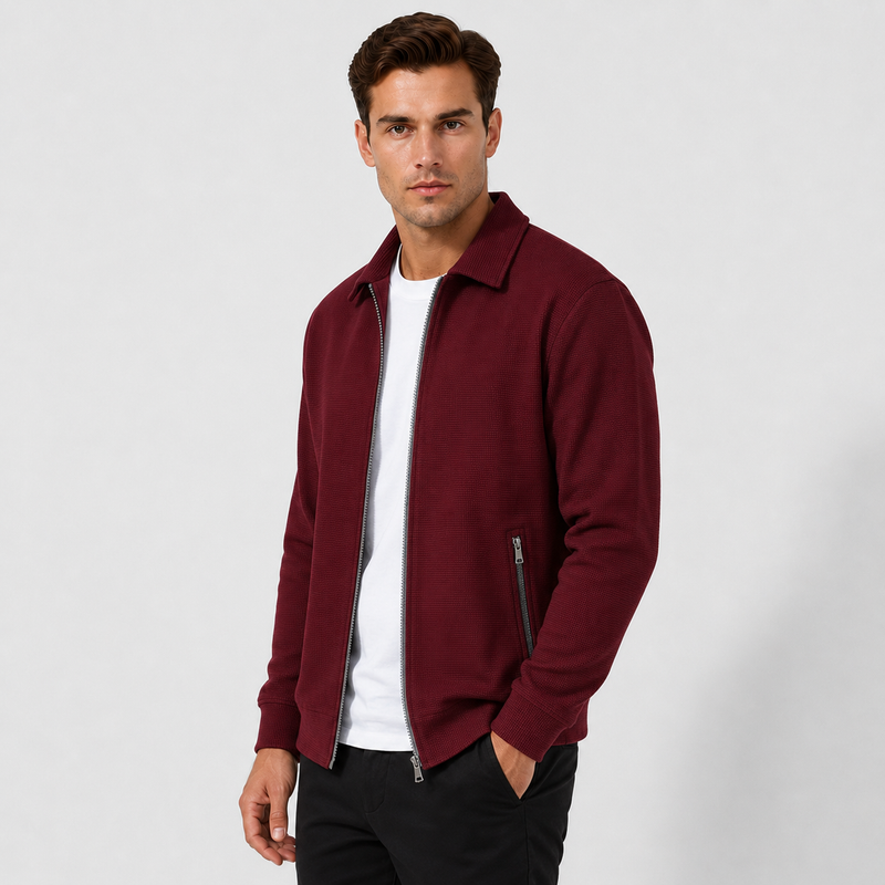 Men’s Waffle-Knit Full-Zip Jacket – Lightweight Casual Sporty Jacket