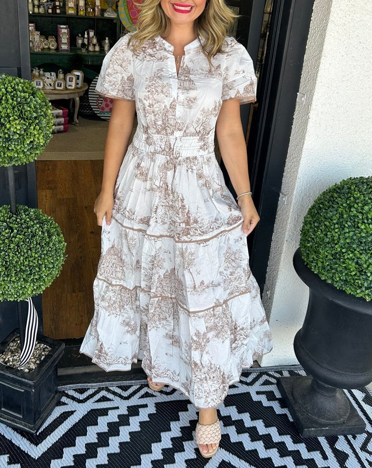 Camille | Klassieke toile maxi jurk geplooid getailleerd